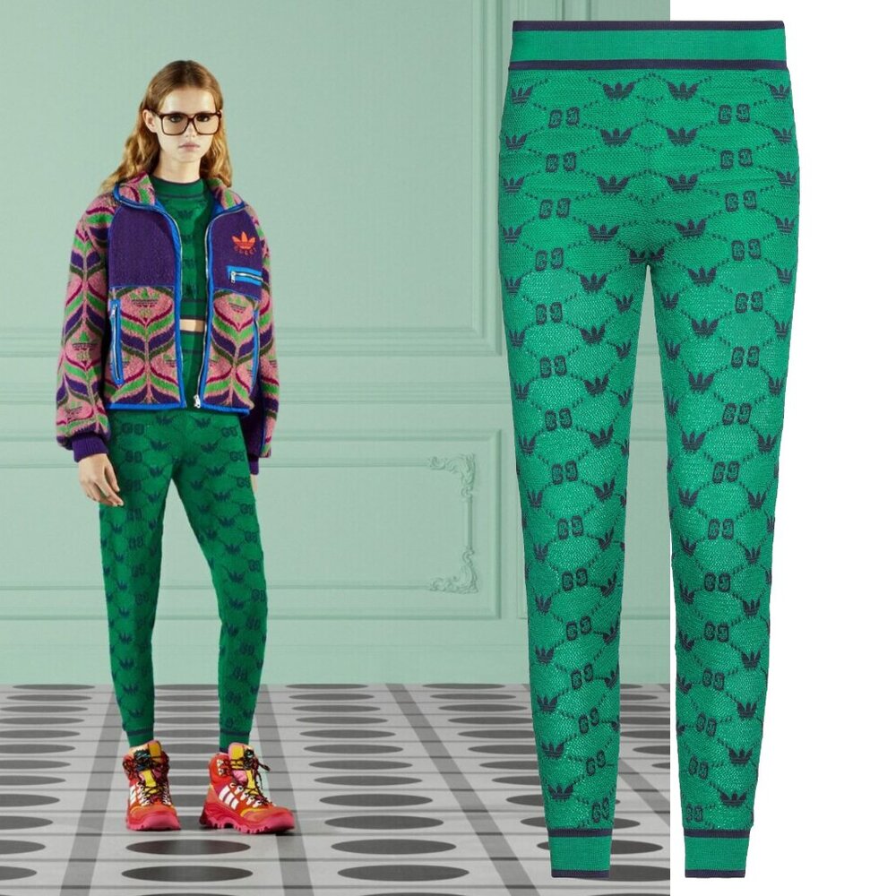 GUCCI JOGGER LEGGINGS PANTS TREFOIL GREEN GG WOOL sz M